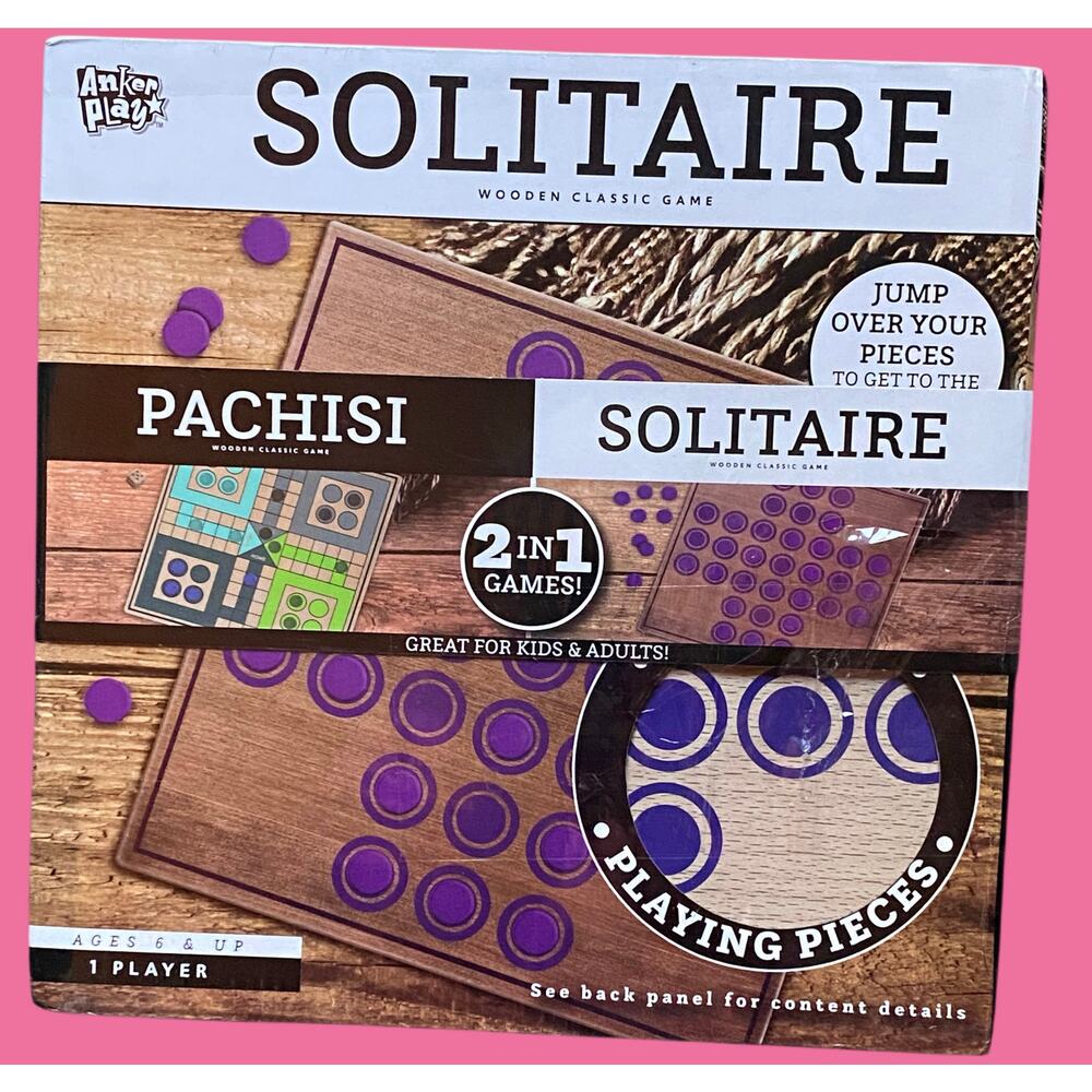 Two In One Wooden Board Solitaire + Pachisi Fun For All Ages Family Games NEW